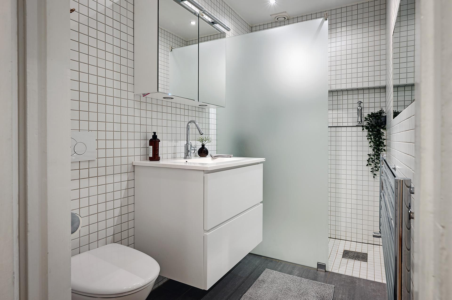 Rymligt badrum med dusch