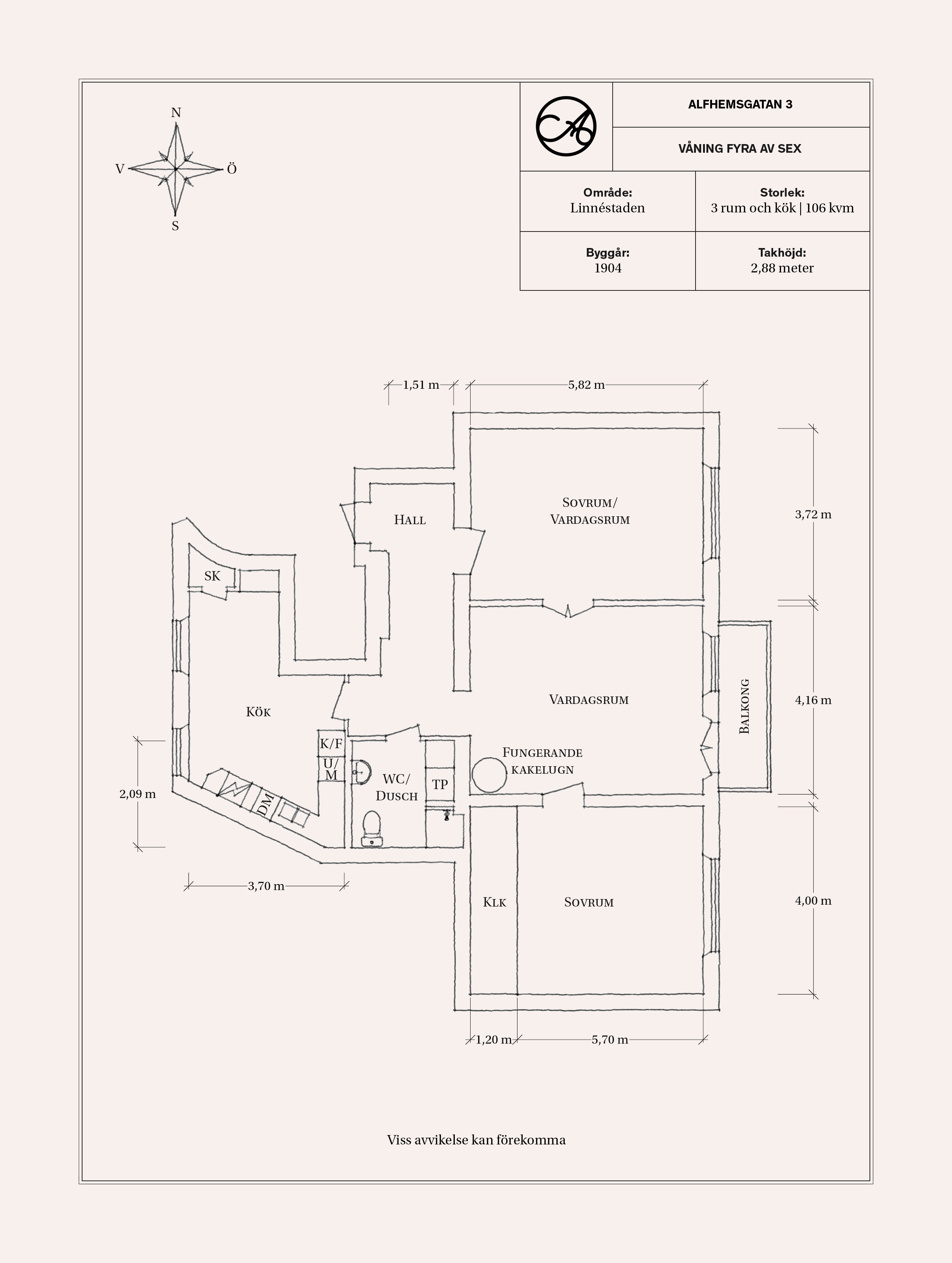 Ungefärlig planskiss för att visa disponering av rum